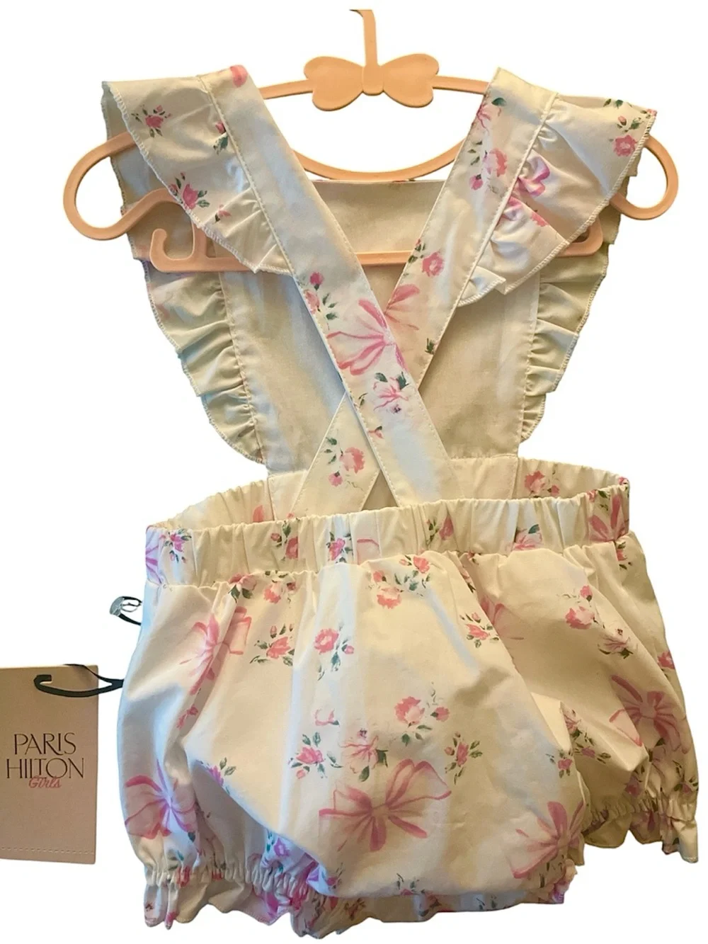 🎀NWT Paris Hilton Baby Sun Hat & Ruffle Romper Set